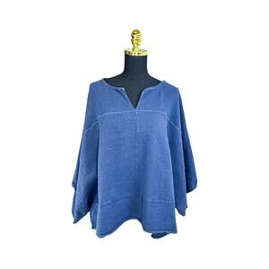 Suzanne Betro 'Simple' Navy Blue Boho Crop Top 2X - Lightweight Textured Rayon,